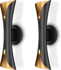 Tubicen Wall Sconces Set of Two Dimmable Mid-Century Modern Black and Gold Sconce Up Down Wall Lights Hardwired Indoor Art Deco Wall Sconces for Living Room Bedroom Movie Theater Hallway 15.7' H