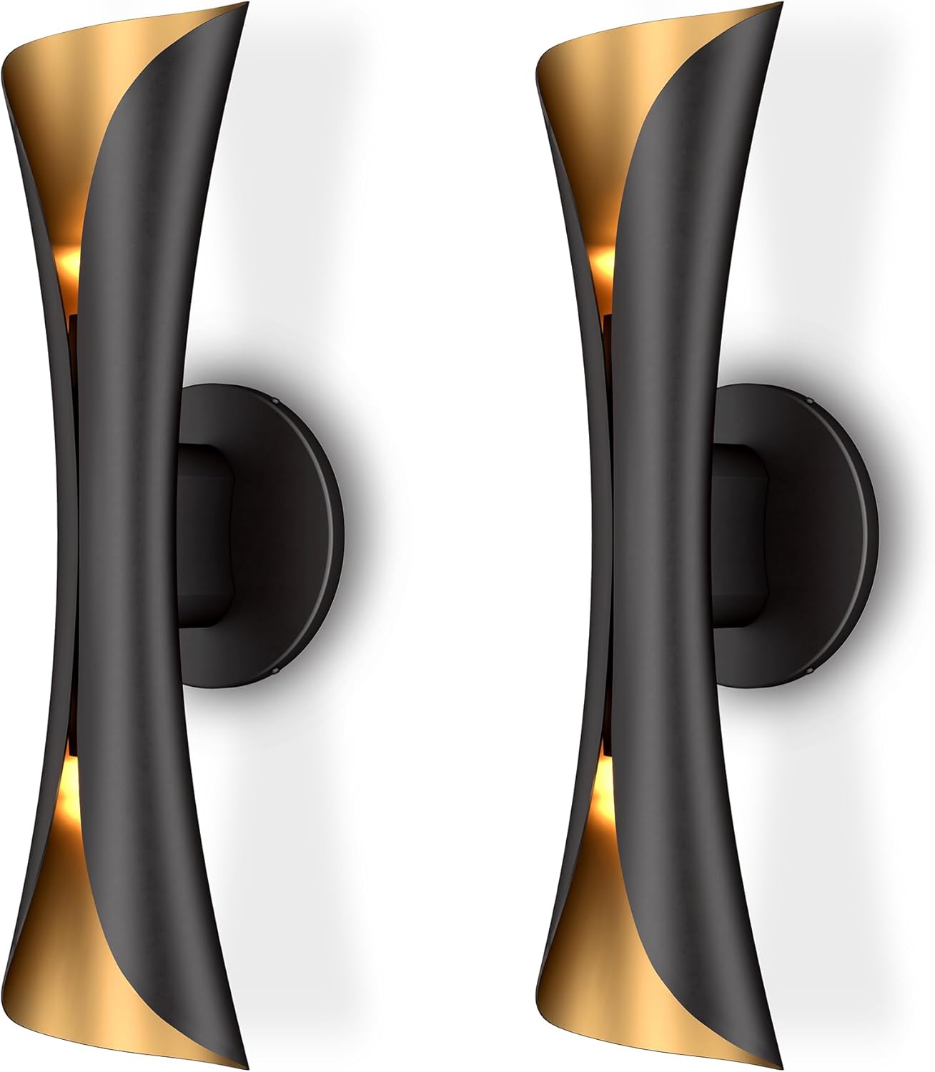 Tubicen Wall Sconces Set of Two Dimmable Mid-Century Modern Black and Gold Sconce Up Down Wall Lights Hardwired Indoor Art Deco Wall Sconces for Living Room Bedroom Movie Theater Hallway 15.7' H