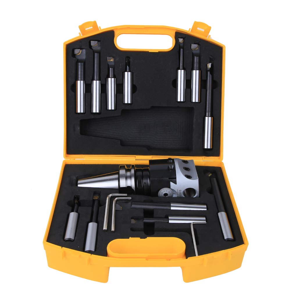 12Pcs/set Boring Cutter, 40CR F1-18 CNC High Hardness 75mm Head Diameter Milling Tool Kit, Boring Bar Tool (BT40-F1-18-12PCS)