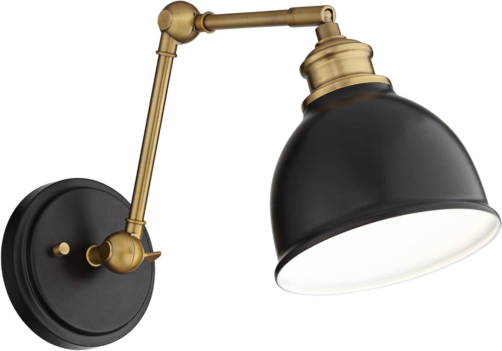 Barnes and Ivy Sania Modern Adjustable Swing Arm Wall Lamps Set of 2 Black Brass Hardwire Light Fixture Up and Down Metal Shade for Bedroom Bedside House Reading Living Room Home Dining