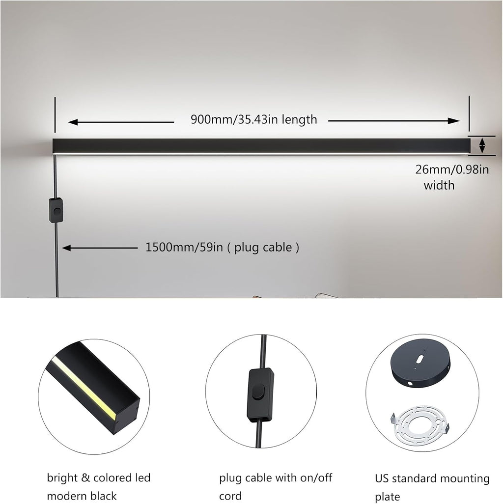 Smart Wall Sconces Set of 2, 35.4 In RGBCW LED Wall Lights Works with Alexa & Google Home, Plug-in or Hardwire Installation Wall Mount Lamp Dimmable for Bedroom, Living Room, Hallway Decor, Music Sync
