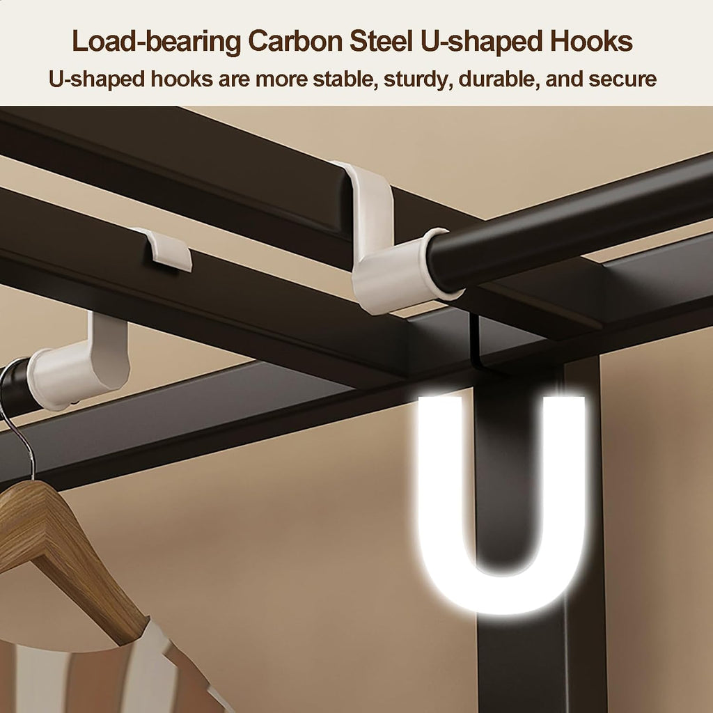 Wardrobe Closets With Cover, Foldable Garment Rack With Hanging Rods, Metal Standing Clothes Rack, One-Piece Folding Base, Freestanding Clothing Rack, For Bedroom(Blue,130cm/51.2nch)