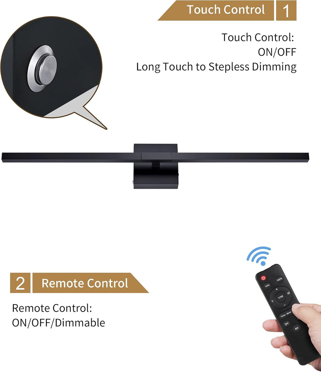 Rayogale Black Battery Operated Wall Sconce with Remote Control 40 Inch | 3000/4500/6000K Dimmable 8000mAh Wireless Rechargeable Wall Sconces Set of Two with Timer for Living Room, Bedroom, TV