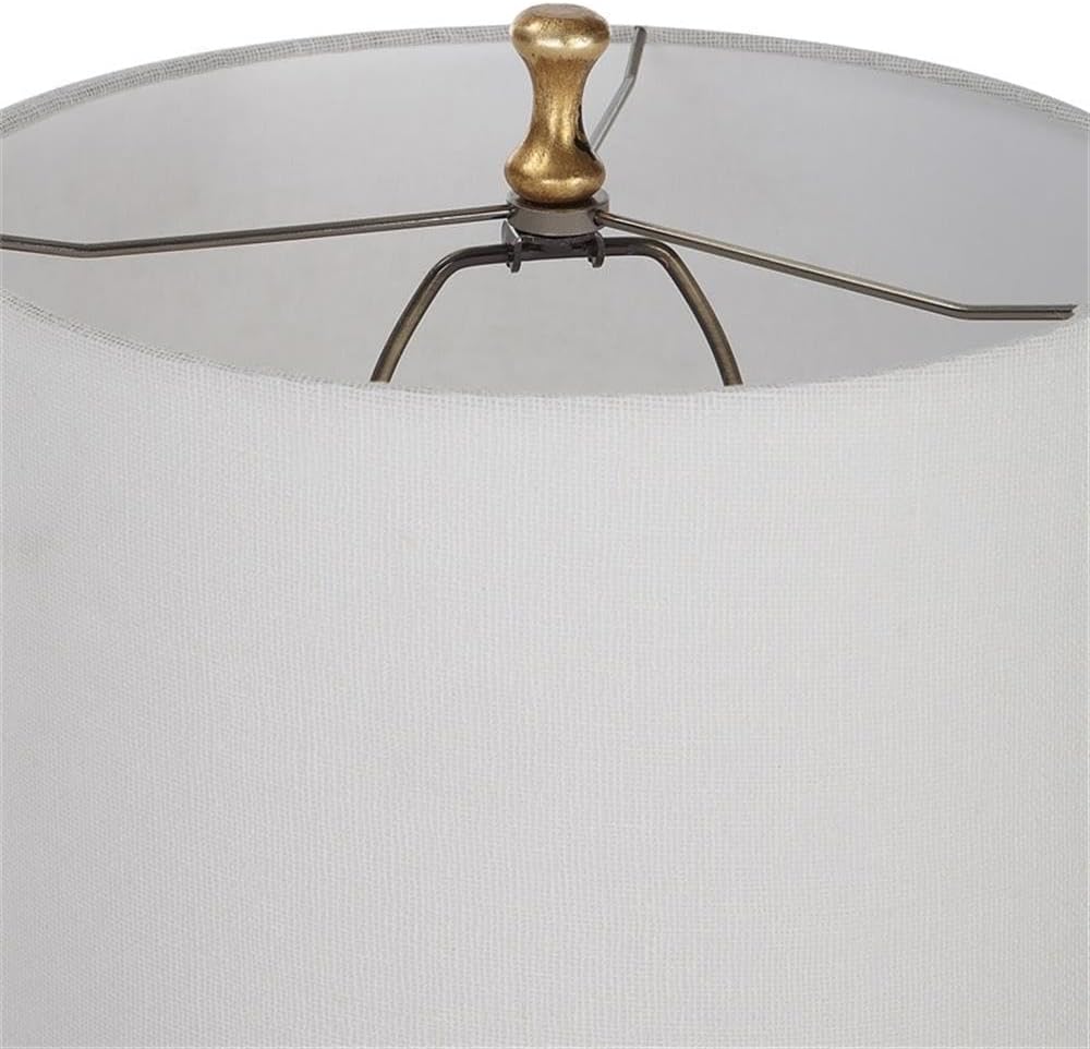 BOWERY HILL Coastal Metal Table Lamp Set of 2, 29 in Tall, Gold Leaf Finish, White Ivory Linen Shade, Crystal Base, Contemporary Transitional Style, Elegant Lighting for Living Room or Bedroom