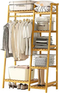 Bamboo Coat Rack with Top Shelf Hanging Rod Shoe Rack Freestanding Clothes Rail for Bedroom Hallway Storage.