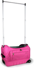 Mavii Dance Bag with Garment Rack, 22 Inch Hardcase Bottom Rolling Duffel for Competitions & Travel, Water-resistant/Wipe-Clean Fabric, Lightweight Aluminum Rack, Wheeled Upright Luggage, Hot Pink