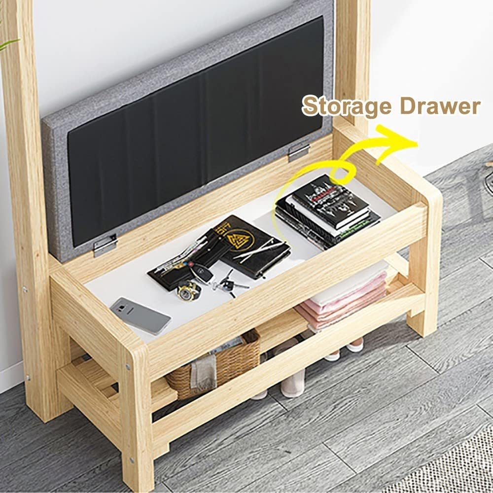 Bamboo Garment Rack, Portable Coat Rack with Bench, for Hanging Clothes, for Hallway Entryway/70 * 30 * 165Cm (90*30*165cm )