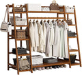 Bamboo Clothes Rail Stand - Freestanding Coat Garment Rack with Hanging Rod, Trapezoid Structure, Open Wardrobe Storage Organiser/A/50 * 40 * 140Cm,B,160 * 40 * 140Cm