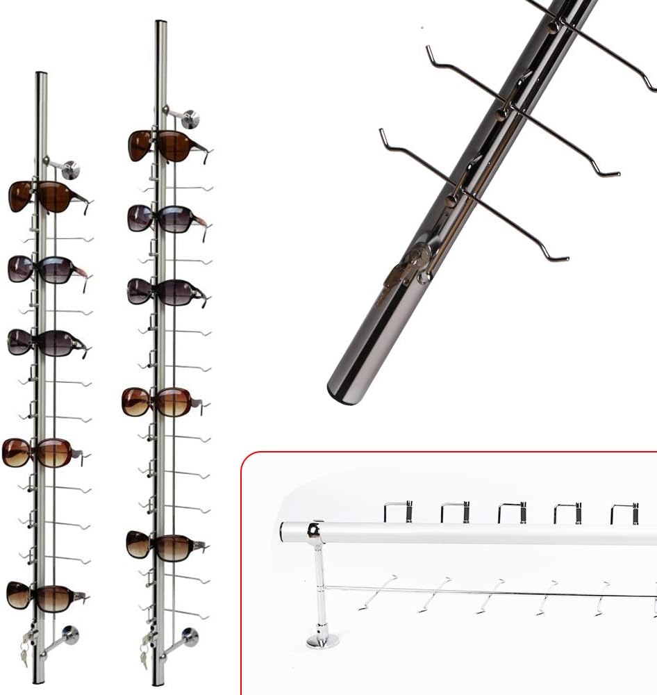 10-Piece Set Lockable Eyeglasses Sunglasses Rack Holder Wall-Mounted Eyeglass Frame Display Stand Aluminium Eyeglass Holder for Multiple Glasses