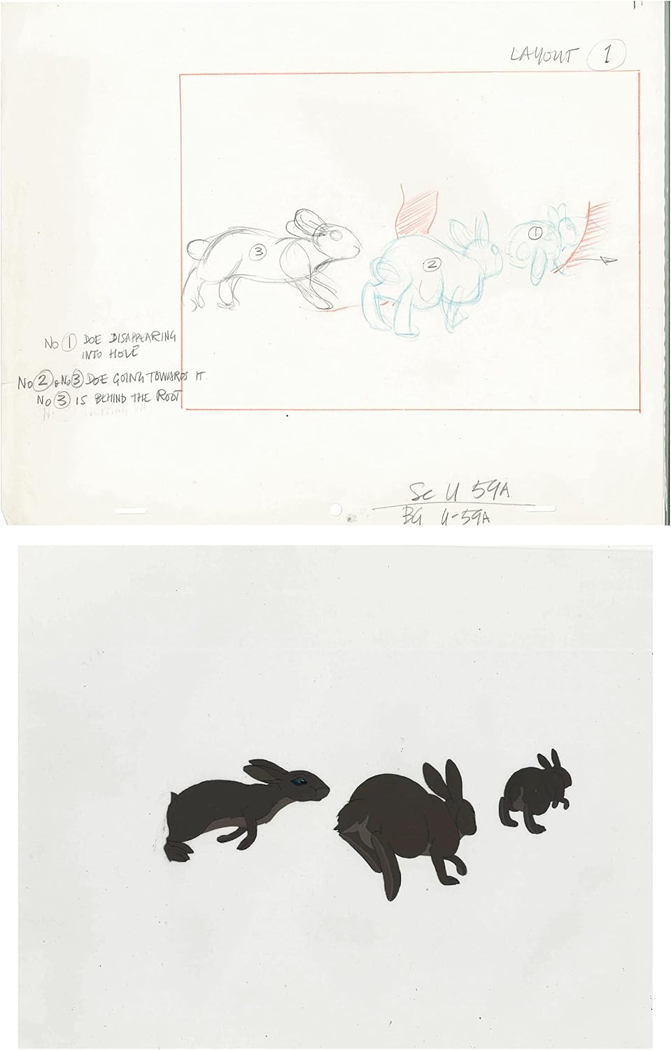 2 lot Watership Down 1978 production Animation Cel AND Drawing 130-5