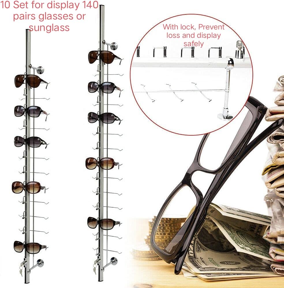 (with Lock)10 Set Retail Display for 140 Sunglass Glasses, Sunglasses Holder Rack, Sunglass Display Stan, Wall Eyewear Holder Eyeglass Rack Sunglass Organizer Eyeglasses Storage