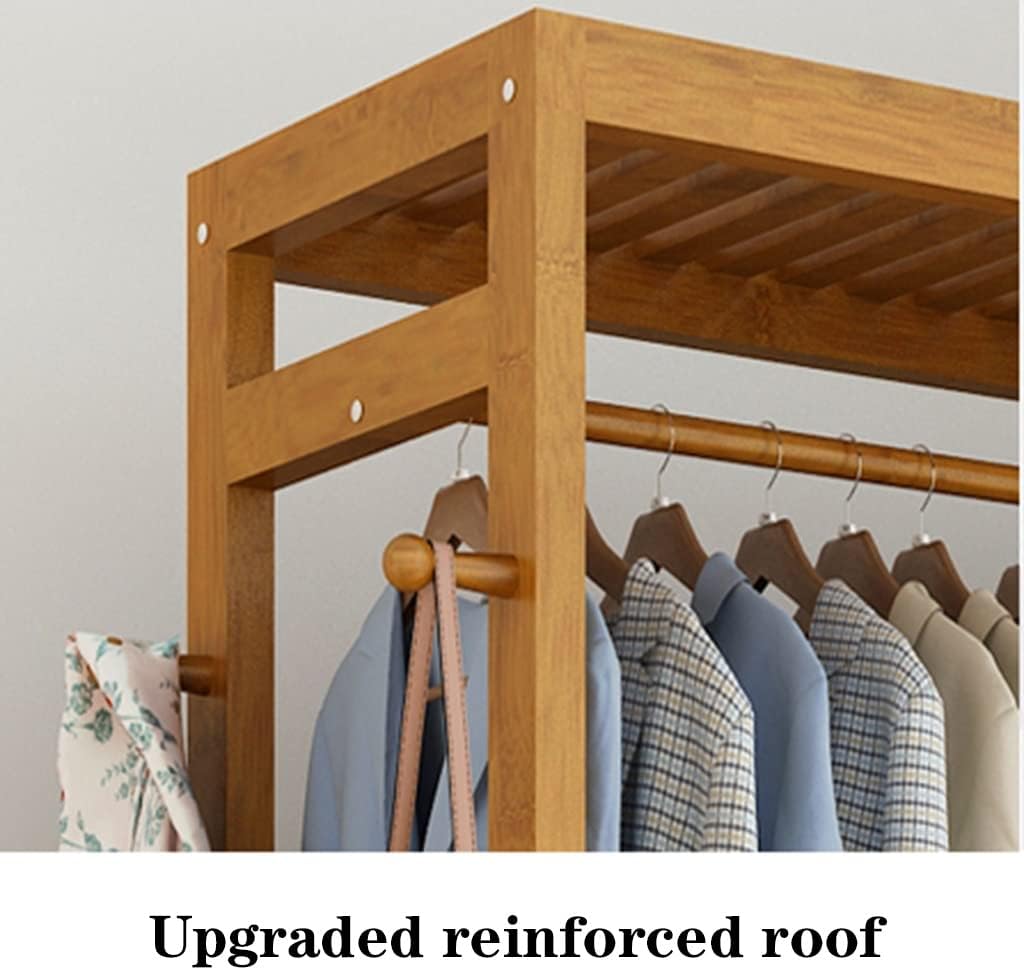 Heavy Duty Bamboo Garment Rack with Wheels - Portable Closet Organizer for Bedroom and Entryway - Multi-Functional Laundry Rack for Hanging Clothes/A/69 * 35 * 165Cmc,A,79 * 35 * 165Cm