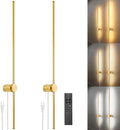 GOODATE Wall Sconces Set of Two with Remote, Stepless Colors 3000K-6500K & Stepless Dimming, Hardwire or Plug-in, 180° Rotate, LED Gold Plug in Wall Sconces with Timer & Night Light, 39.4 Inches