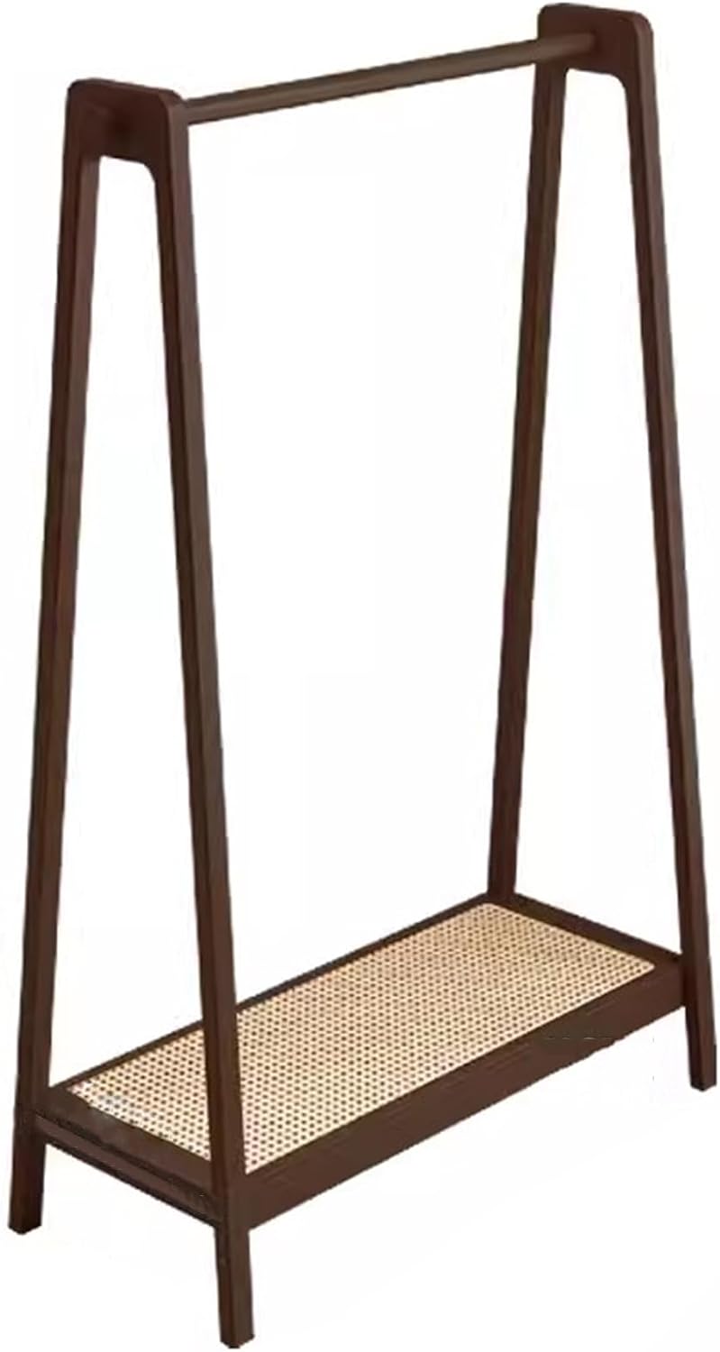 Natural Bamboo Garment Rack - Heavy Duty Freestanding Clothing Organizer with Shelves, Space-Saving Coat Rack for Hanging Clothes, 75x36x154CM, Walnut Color