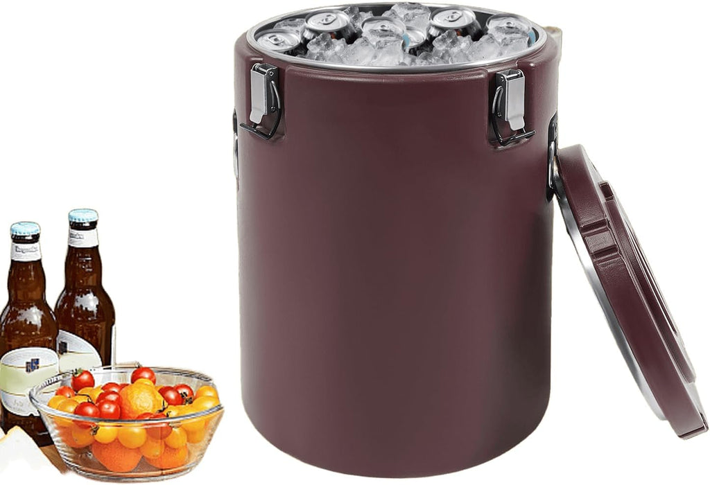 9.25gal Insulated Beverage Dispenser, Stainless Steel Thermal Hot Cold Drink Beverage Dispenser, Portable Outdoors Water Cooler Jug for Hot Chocolate, Milk, Tea, Coffee (Brown)