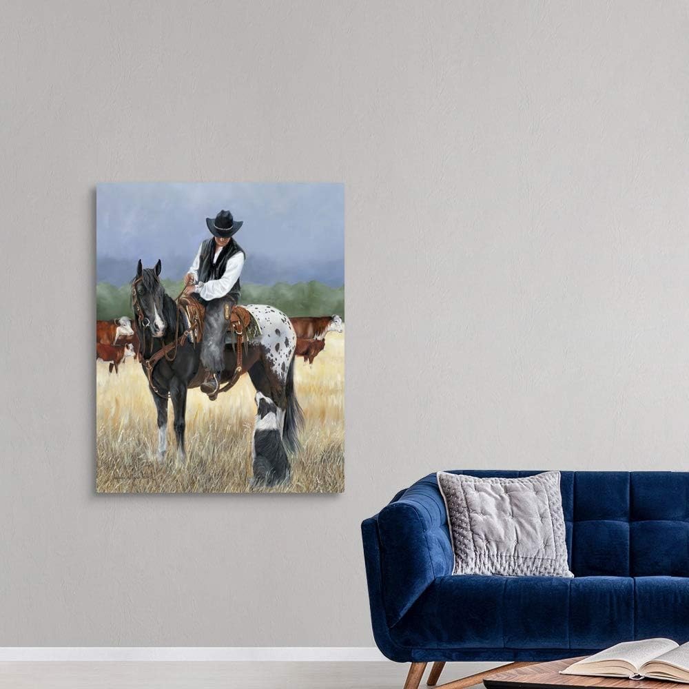 CANVAS ON DEMAND Staff Meeting Canvas Wall Art Print by Victoria Wilson Schultz, Contemporary, Home Decor, Horse, Cattle Artwork, 36'x45'