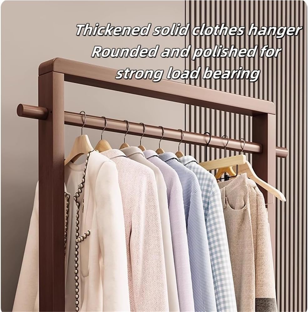 Bamboo Clothes Rack for Hanging Clothes, Freestanding Garment Rack with Double Shelves, Floor-Standing Clothing Organizer for Bedroom or Closet Storage(Brown,105cm-41.3in)