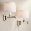 360 Lighting Vero Modern Swing Arm Wall Lamps Set of 2 with USB Charging Port Brushed Nickel Plug-in Light Fixture White Hardback Drum Shade for Bedroom Bedside Living Room Reading House