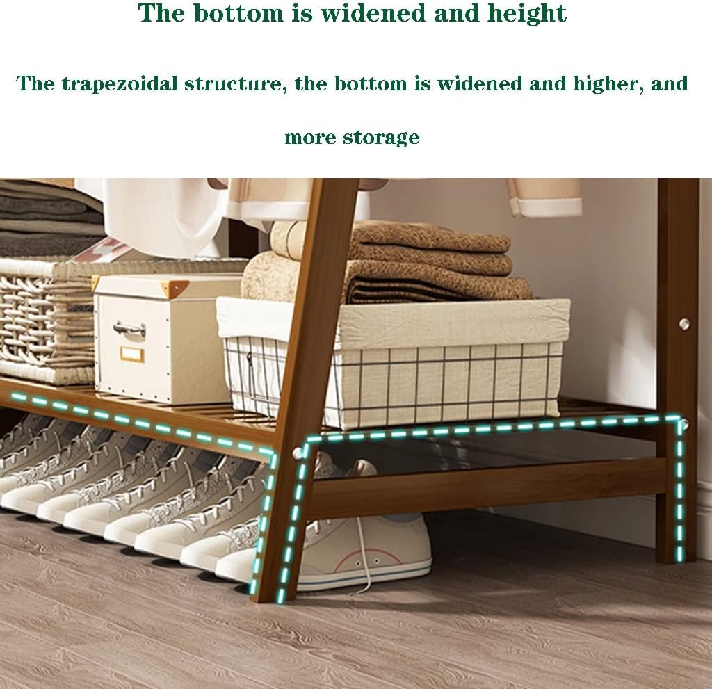 Plant Coat Rack, Bamboo Garment Rack with Storage, in Home Laundry Office, Corner Clothes Hanging Rack,100 * 42 * 140cm