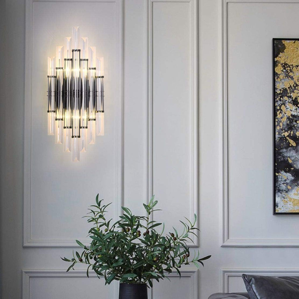 KCO Lighting Modern Crystal Wall Sconce Set of 2 Elegant Wall Mounted Light Fixture Black Metal Wall Lamp with Clear Crystal for Bedroom Living Dining Room (Black-2PC)