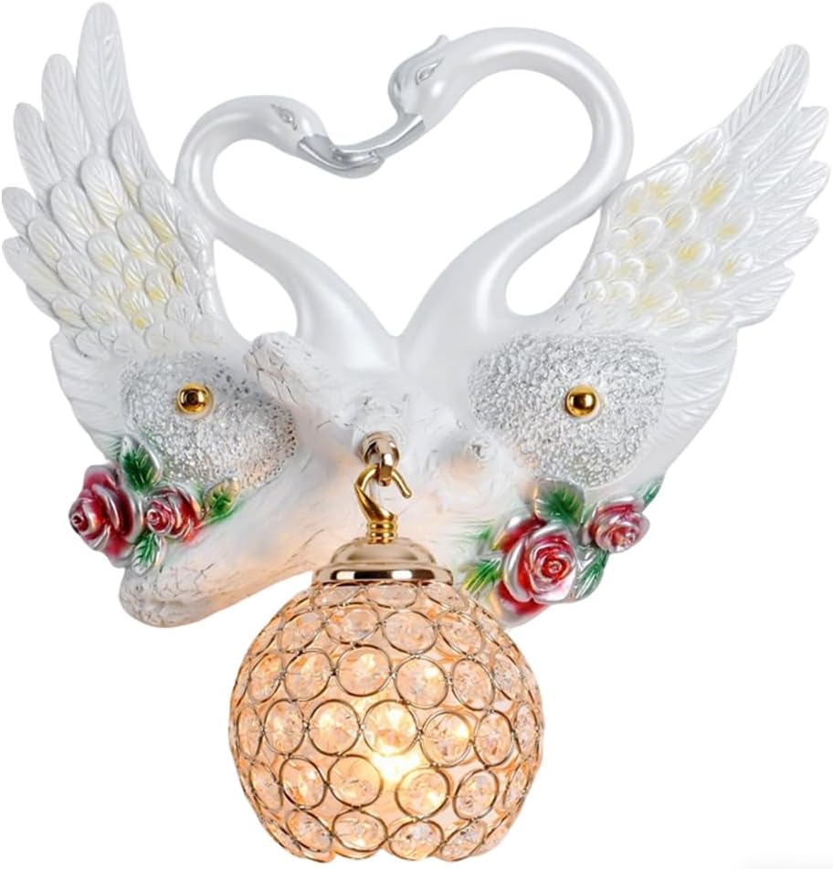 Large White Wall Sconces Crystal Glass Wall Mount Light Luxury Resin Floral Art Deco E26 Modern Wall Light Fixtures for Bedroom, Living Room, Nursery, Hallway