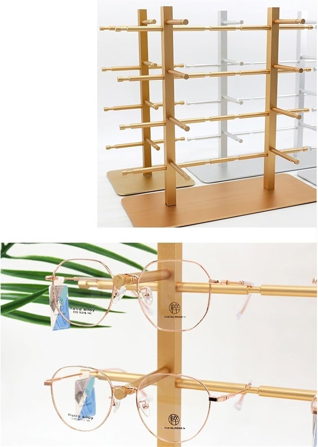 Eyeglasses Stand 8-Position Eyeglasses Display Rack Sunglasses Organizer Alloy Display Rack Eyeglasses Store Display Props Eyewear Display Rack(Gold)