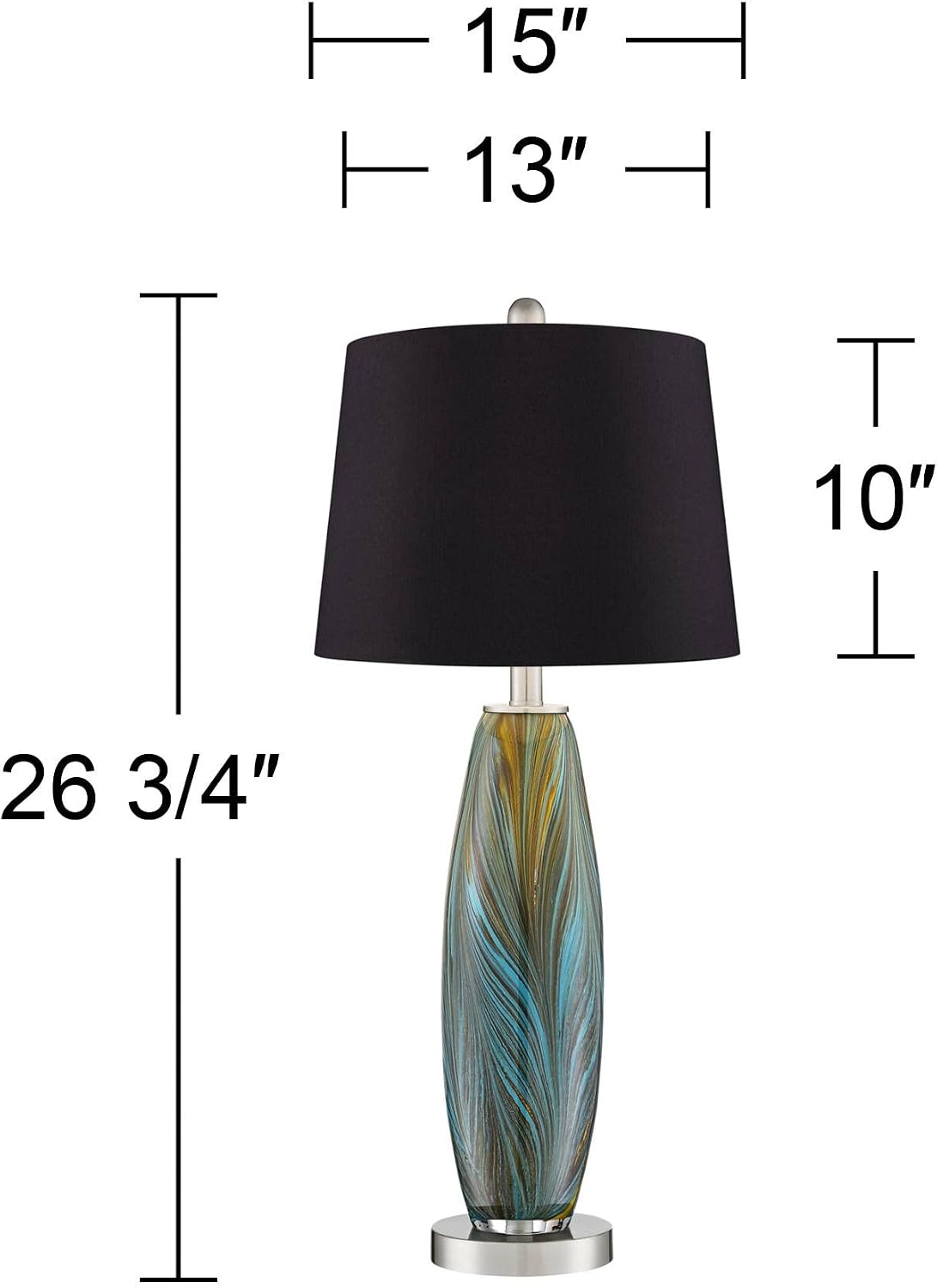 360 Lighting Azure Modern Table Lamps 26.75' High Set of 2 Blue Brown Art Glass Brushed Nickel Metal Black Fabric Drum Shade Decor for Living Room Bedroom House Bedside Nightstand Home