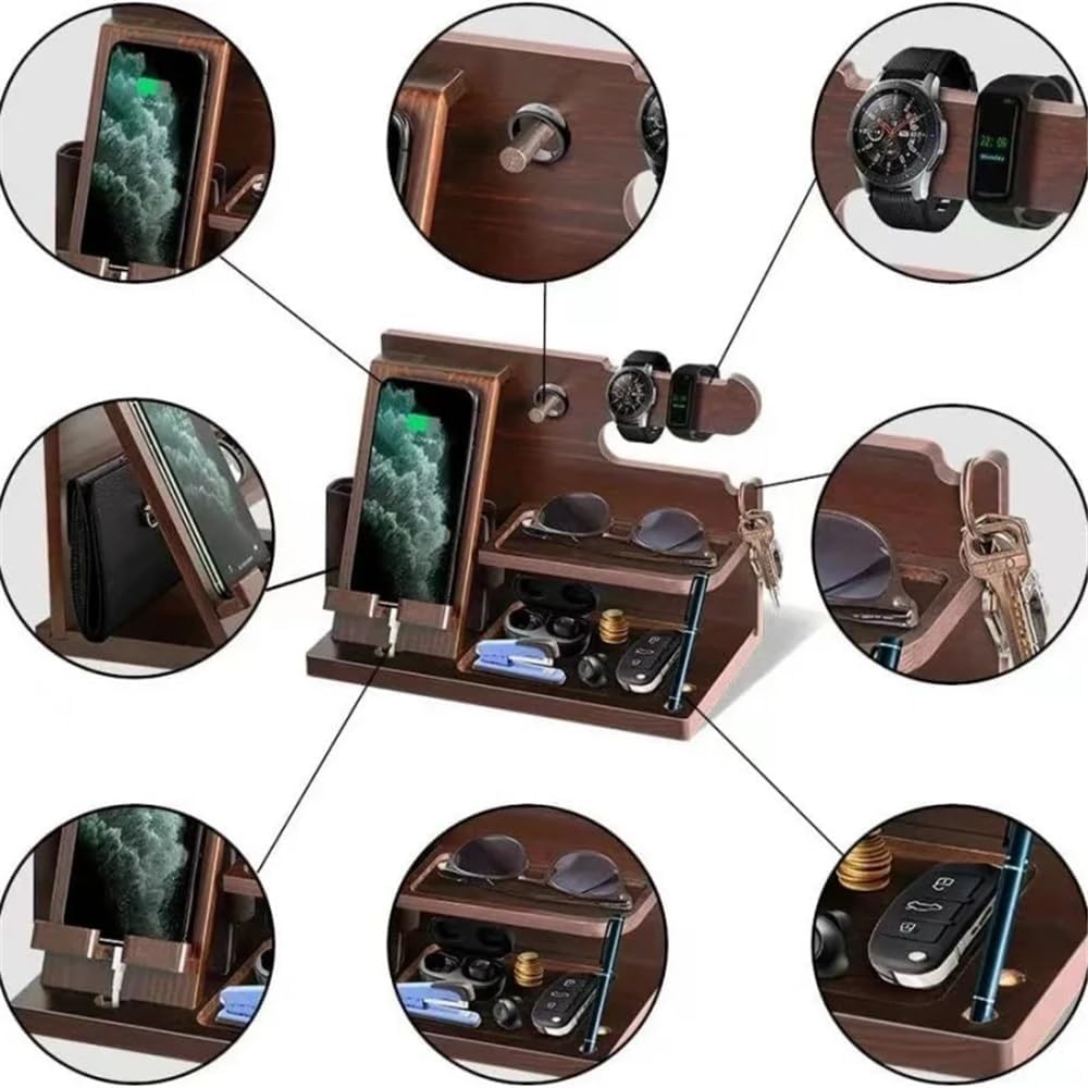 Eyeglasses Stand Solid Wood Phone Stand Multifunctional Desktop Organizer Hanging Rack for Watches, Glasses, Keys Accessories Eyewear Display Rack
