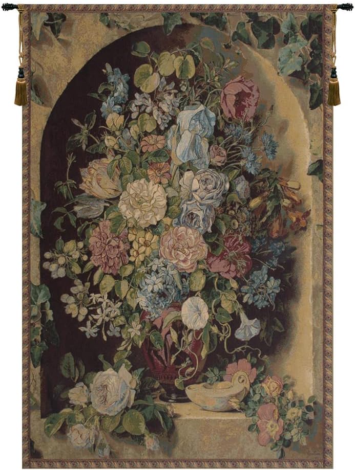 Charlotte Home Furnishings Inc. Large Flowers Piece Italian Tapestry Wall Hanging 54 X 37 Inch Viscose Cotton & Polyester Blend Wall Art Perfect for Home & Wall Decor By Alberto Passini