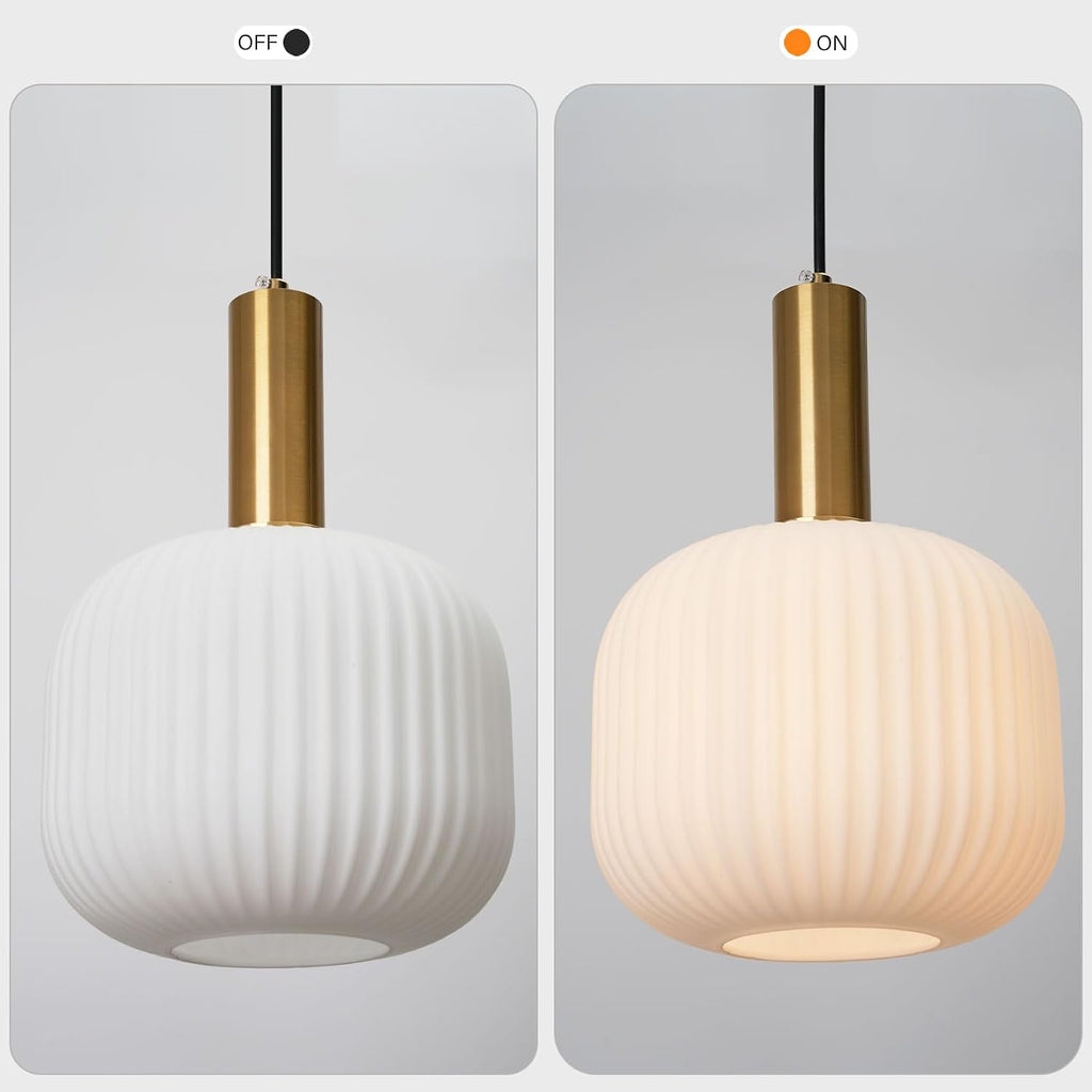 Plug in Pendant Light 2 Pack, Milk White Glass Hanging Light Plug in, Modern Plug-in Pendant Lighting with On/Off Switch, Mid Century Hanging Lamp for Kitchen Island Bedroom Hallway