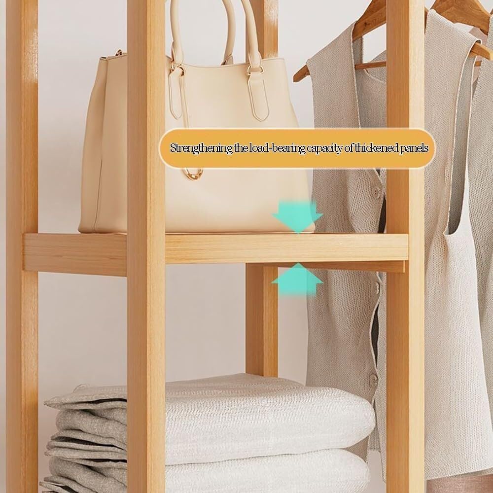 Stylish Bamboo Clothes Rack with Hanging Rod & Storage Shelves – Standing Garment Organizer for Bedroom, Hallway & Entryway Home Décor