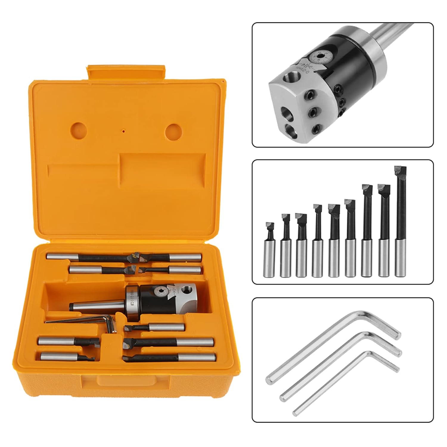 2 Boring Head Set 12 Pcs Carbide Boring Bars MT2 M10 F1 12 50mm Boring Head with 9pcs 12mm Boring Bars Milling Machine Accessories