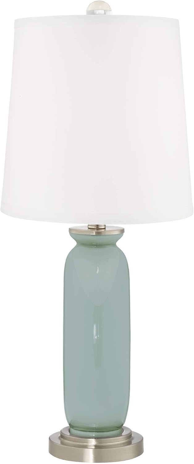 Color + Plus Carrie 26 1/2' Tall Round Modern Coastal Table Lamps Set of 2 Aqua-Sphere Blue Brushed Nickel Finish Glass White Shade Living Room Bedroom Bedside Nightstand House Office Home Reading