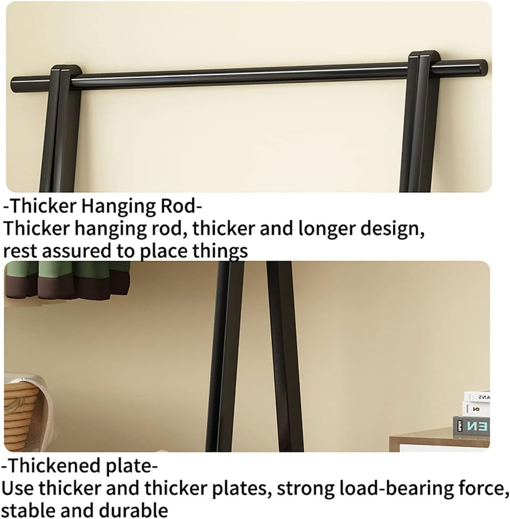 Bamboo Garment Rack, Foldable Hanging Clothes Rack, Space Saving Coat Stand, Storage Organizer Shelves