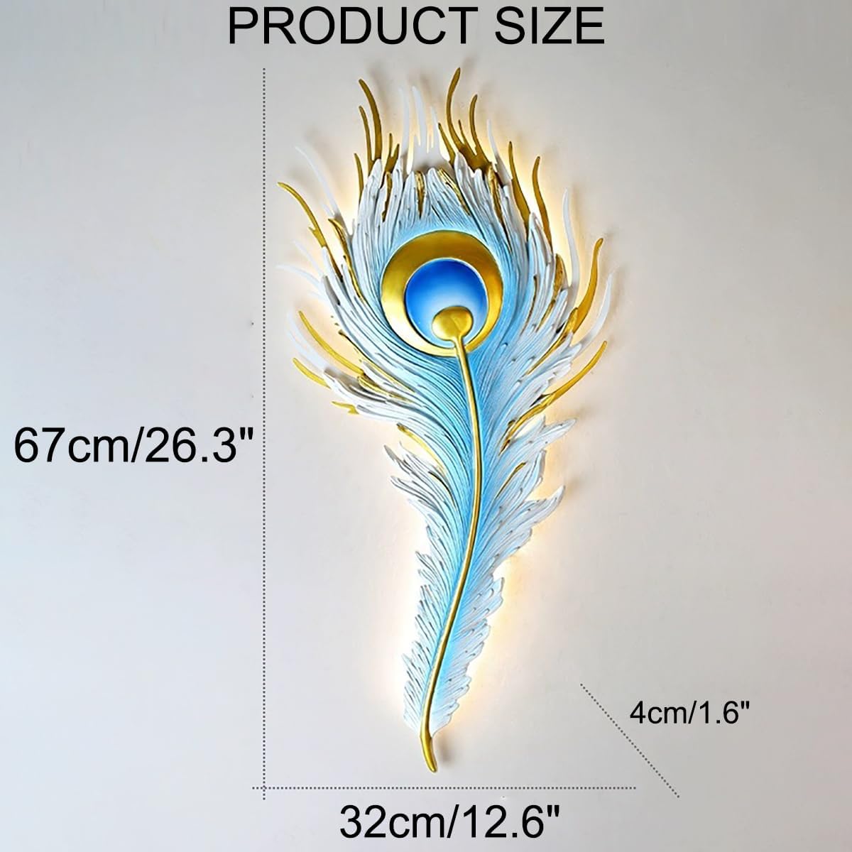Unique Wall Sconce Feather Wall Lamp LED Dimmable Wall Sconce Lighting Blue Elegant Peacock Feather Design Creative Wall Light Fixtures for Bedroom Living Dining Room Hallway Deco
