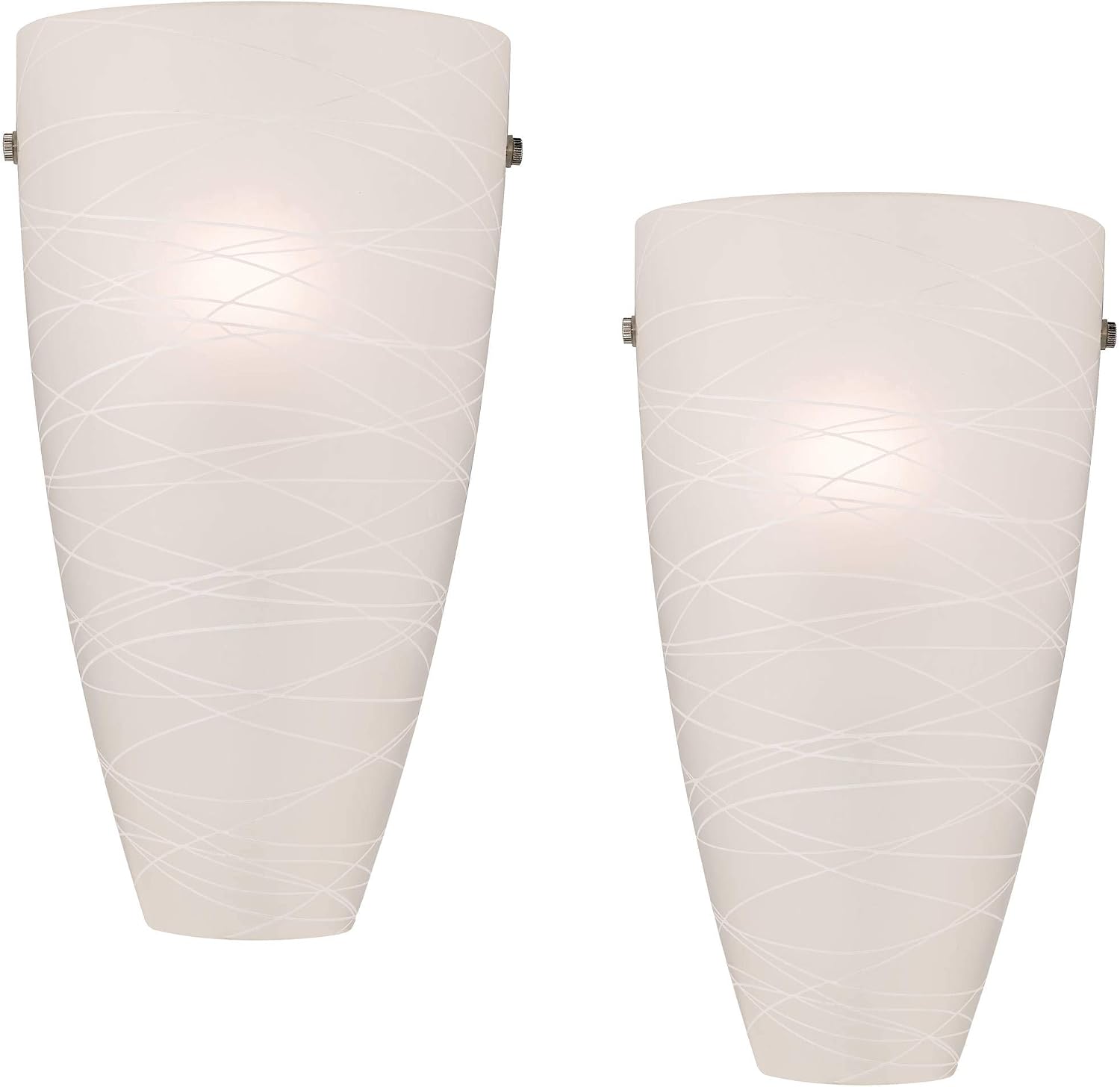 Possini Euro Design Isola Modern Wall Sconces Set of 2 White Striped Glass Pocket Hardwired 13 1/4' High Light Fixtures for Bedroom Bathroom Bedside Living Room Home Hallway Dining Kitchen Decor