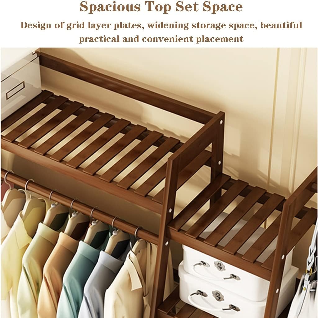 Strong Bamboo Garment Rack, with 7 Tier Shelves, Free-Standing Multifunctional Hanging Clothes Rack, Easy Assemble,130 * 42 * 140cm