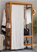Coat Rack, Bamboo Garment Rack Heavy Duty Clothing Rack With 2-Tier Storage Shelves Clothes Hanging Rack On Wheels Minimalism Wardrobe Closet Organizer