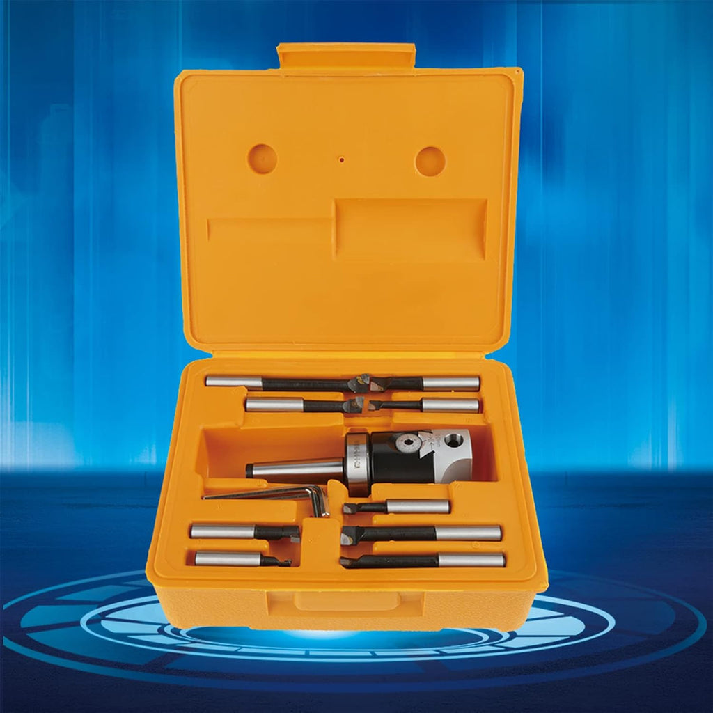 1 Set Boring Head Shank Boring Bar Set, MT2 M10 F1-12 50mm Boring Head with 9pcs 12mm Boring Bars for CNC Millling Machine Lathe Tool Set