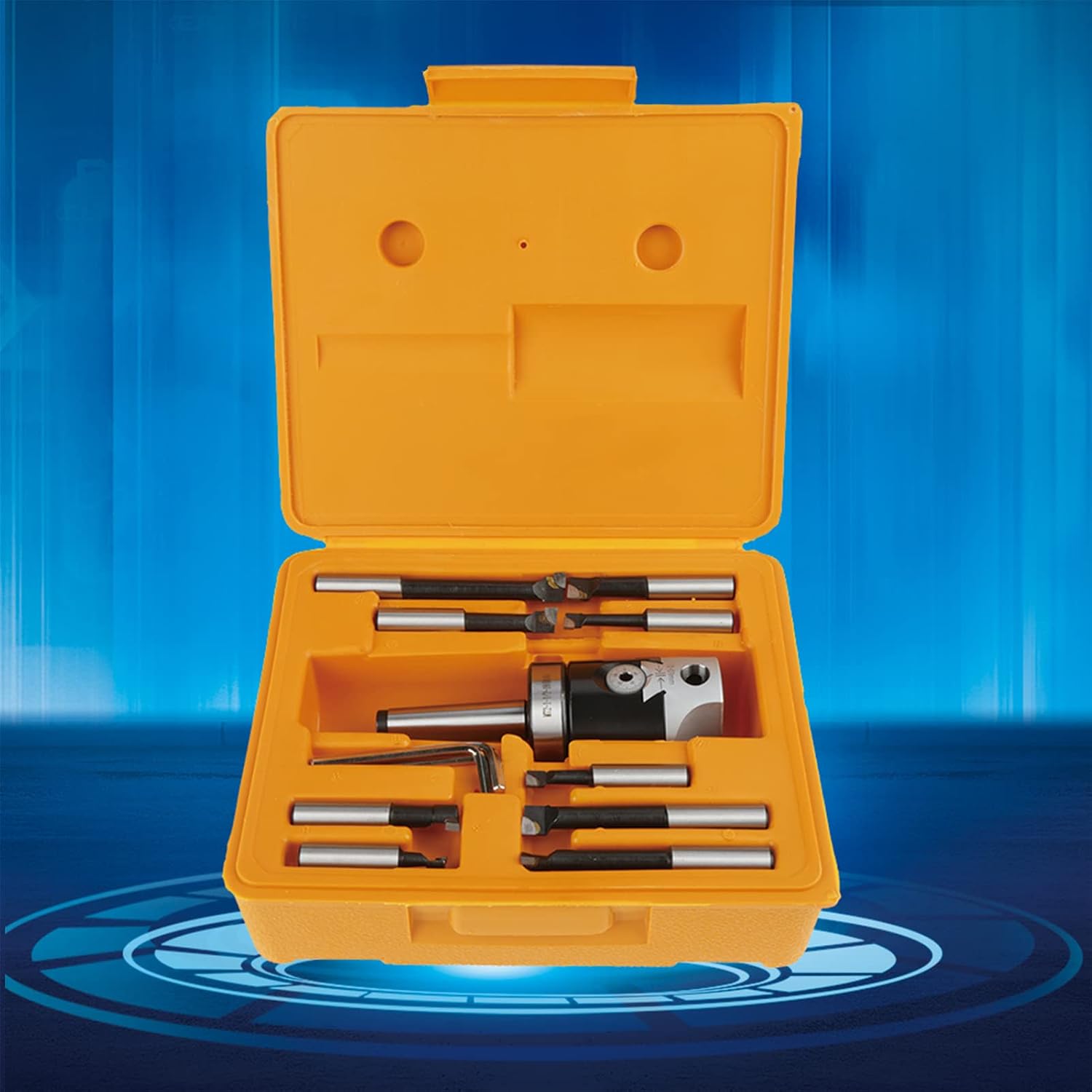 1 Set Boring Head Shank Boring Bar Set, MT2 M10 F1-12 50mm Boring Head with 9pcs 12mm Boring Bars for CNC Millling Machine Lathe Tool Set