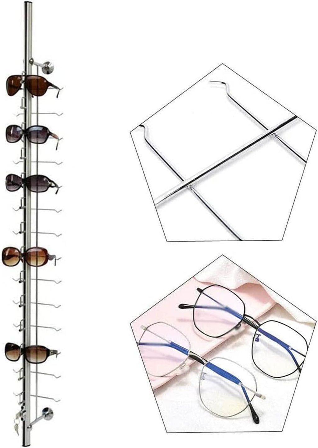 Eyeglass Display Stand Sunglasses Rack Eyeglass Frame Stand Eyewear Glasses Holder Organizer Storage Decorative Display Rod,Hold 9 Frames