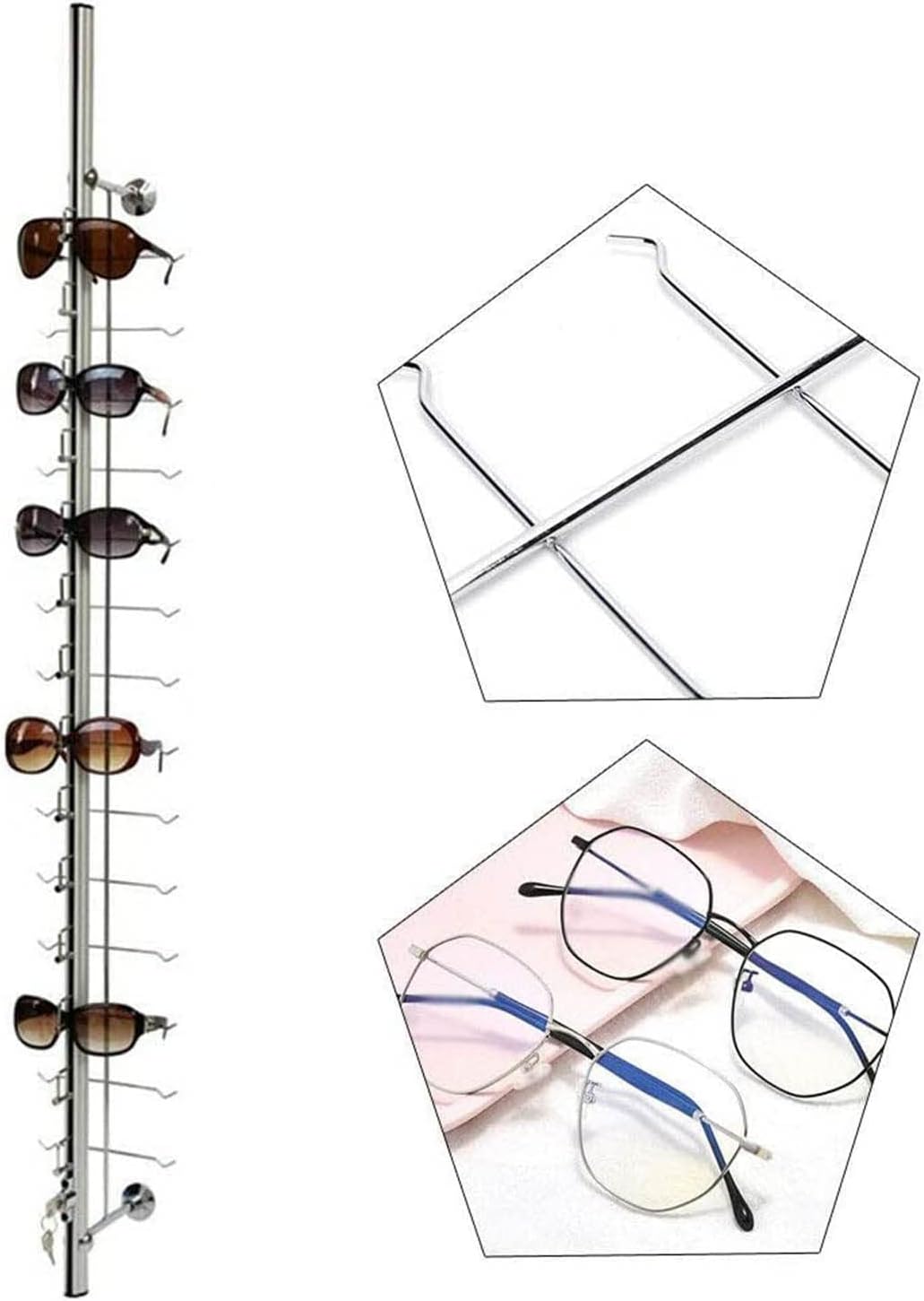 Eyeglass Display Stand Sunglasses Rack Eyeglass Frame Stand Eyewear Glasses Holder Organizer Storage Decorative Display Rod,Hold 16 Frames