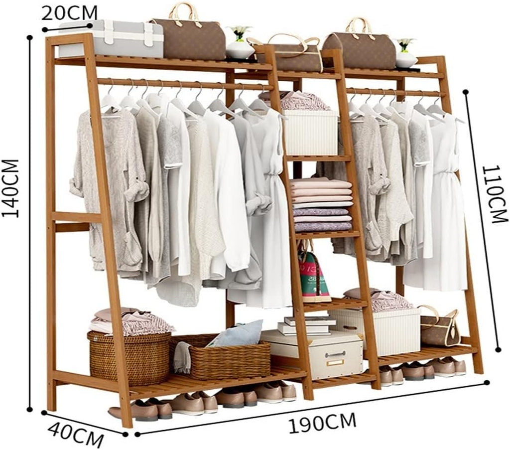 Coat Rack, Bamboo Garment Rack 9-Tier Storage Shelves Clothes Hanging Rack Heavy Duty Clothing Rack Minimalism Wardrobe Closet Organizer