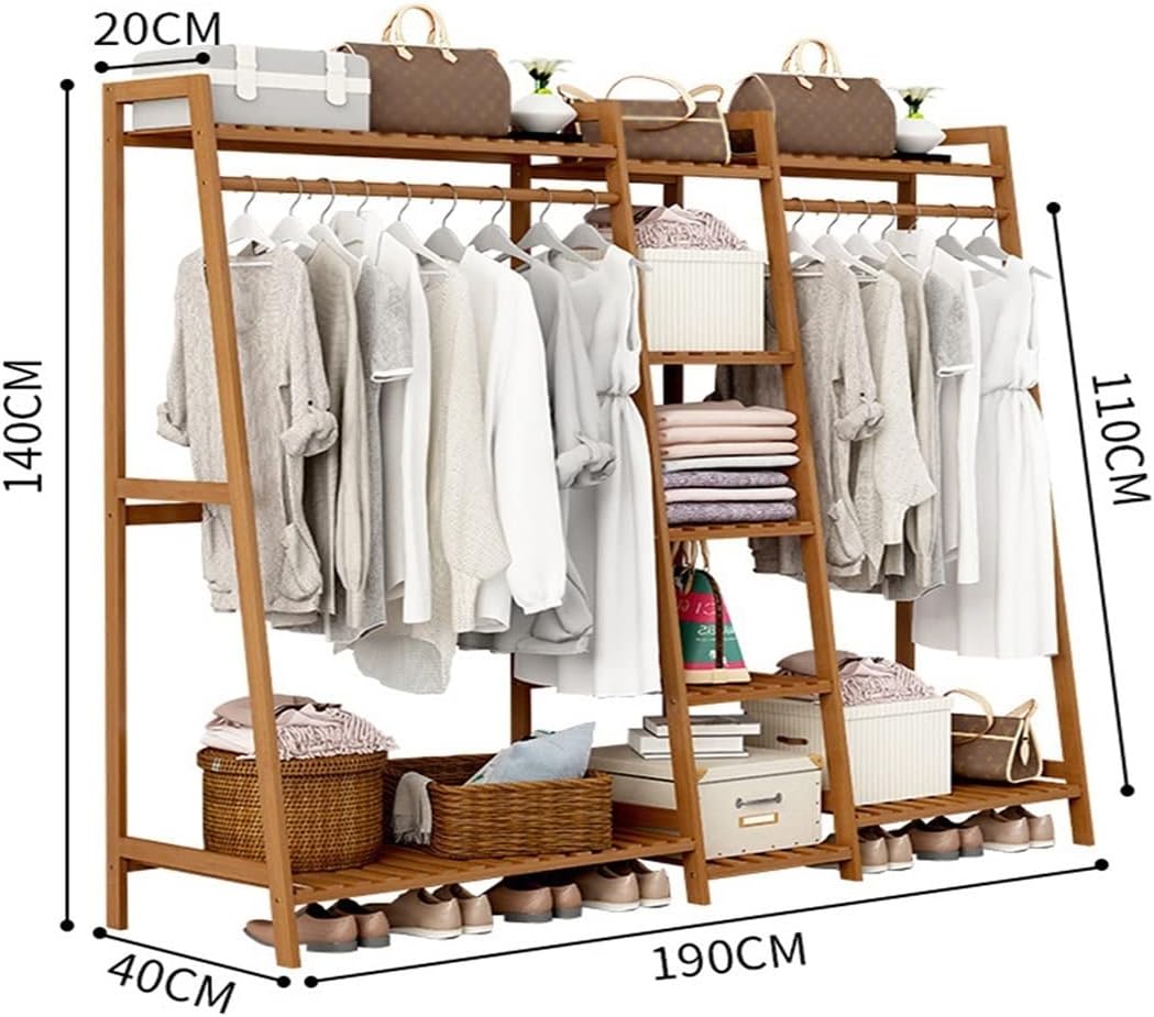 Coat Rack, Bamboo Garment Rack 9-Tier Storage Shelves Clothes Hanging Rack Heavy Duty Clothing Rack Minimalism Wardrobe Closet Organizer