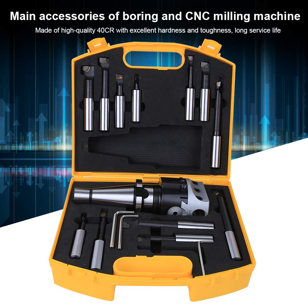 High Quality 40CR Boring Head Set, CNC Milling Tools Kit, F1‑18 Boring Bar, 75mm Diameter, with Storage Box, Metric System, Long Service Life, for Boring and Milling Machines (NT40-F1-18-12PCS)