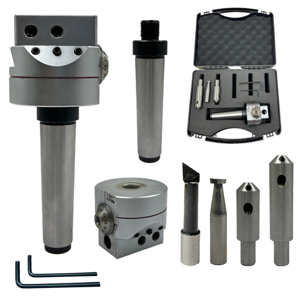 MachEl Boring Head Diameter 62 mm with 1 HSS Tool, 2 Boring Bars, and MT3 Shank (M12 x 1.75 Drawbar), 1 Division: 0.01 mm – Precision Milling Tool