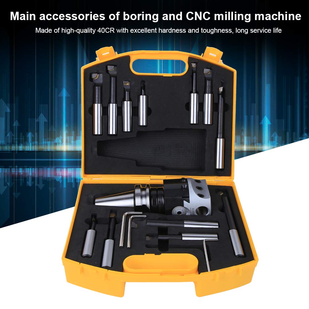 12Pcs/set Boring Cutter, 40CR F1-18 CNC High Hardness 75mm Head Diameter Milling Tool Kit, Boring Bar Tool (BT40-F1-18-12PCS)