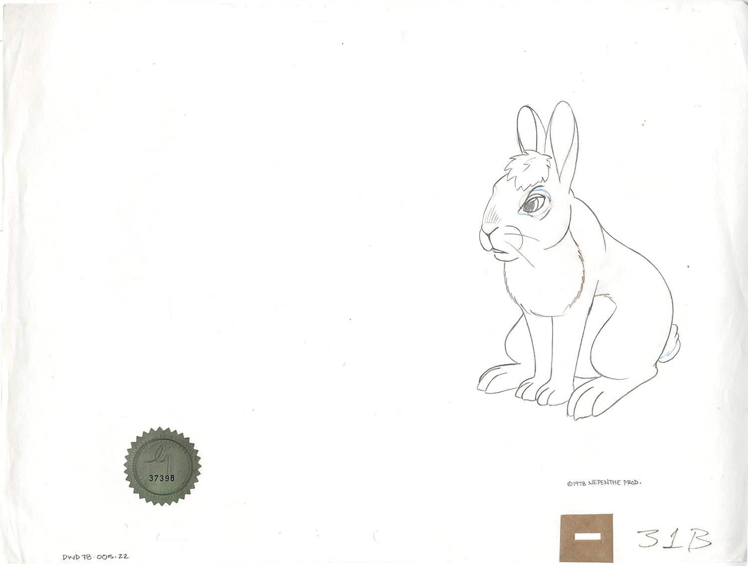 Watership Down 1978 Production Animation Cel Drawing of Bigwig with Linda Jones Seal and Certificate of Authenticity 005-022