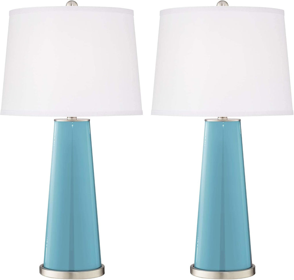 Color + Plus Leo 29 1/2' Nautilus Blue Glass Table Lamps Set of 2
