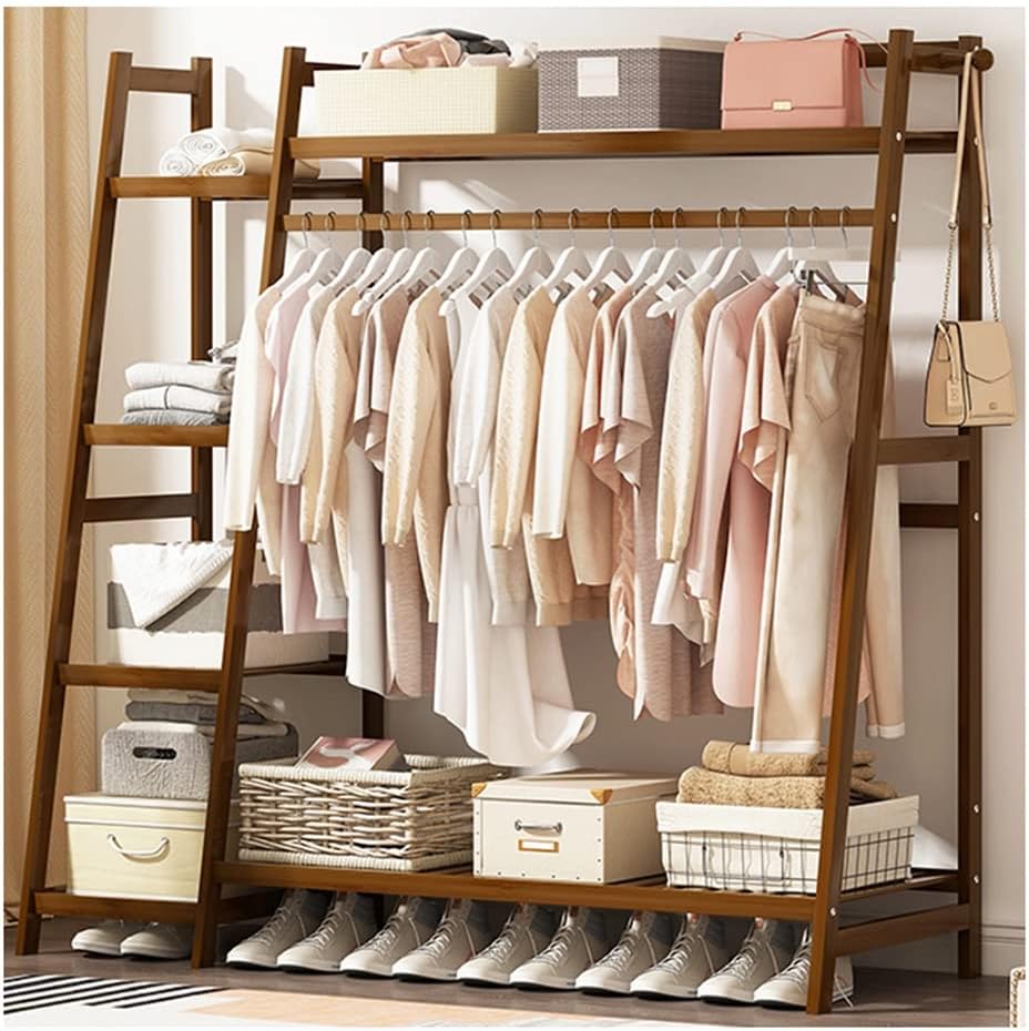 Plant Coat Rack, Bamboo Garment Rack with Storage, in Home Laundry Office, Corner Clothes Hanging Rack,130 * 42 * 140cm